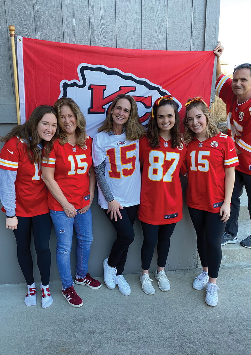Maddie Braun (#87) with friends and family after the Chiefs Super Bowl win in 2020.
